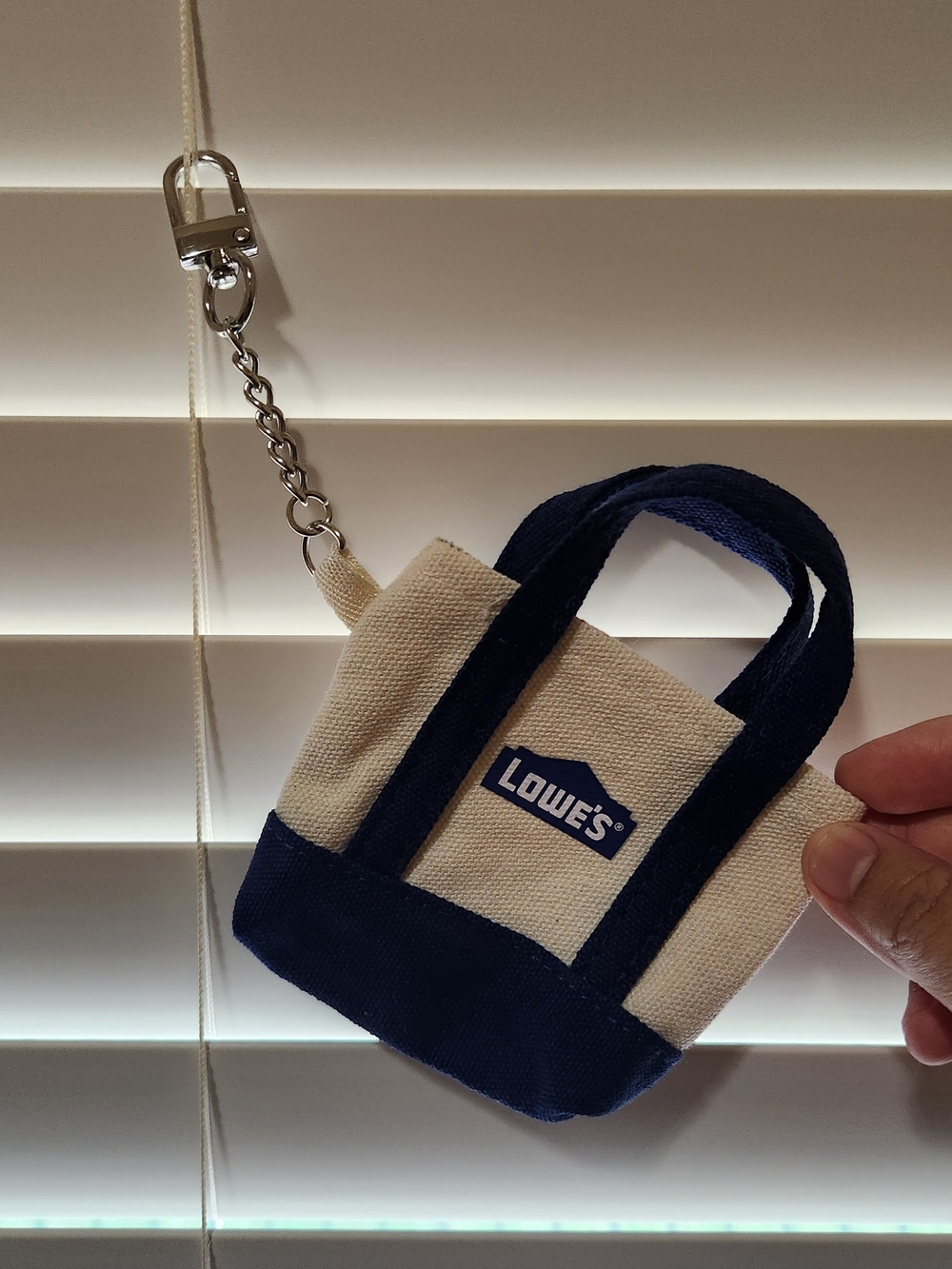 Lowe's Navy & Cream Micro Tote Keychain - Picture 1 of 4